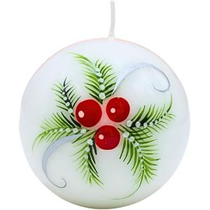 Élégante Bougie De Table, Bougie Décorative, En Cire, Avec Motif De Noël, 10 Cm, Avec Branches De Sapin Et Baies, En Blanc, Rouge Et Vert. - Neuf