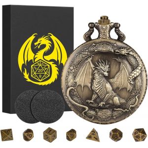 Chenquansarl-Steampunk Dragon Debout Coquille De Montre De Poche, Mini Dnd Lot De D&eacute;s, 7 Pi&egrave;ces D&eacute;s D&d En M&eacute;tal Poly&eacute;drique, Cadeaux D&d Avec Bo&icirc;te Cadeau, Mtg, Accessoires De Jeux De Soci&eacute;t&eacute; De R&ocirc;l - Neuf
