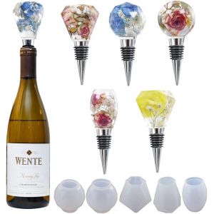 Lot De 5 Moules Irr&eacute;guliers En Silicone Pour Bouchon De Bouteille Avec 5 Bouchons De Bouteille, Moules En Cristal &Eacute;poxy Faciles &Agrave; D&eacute;mouler Pour - Neuf