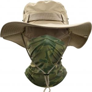 Chapeau De Soleil Hommes À Large Bord Camo Chapeau Homme Visage Écharpe Camouflage Militaire Armée Chapeau Seau Safari Chapeaux De Randonnée Chasse Maille Plage Cap.[Z106] - Neuf