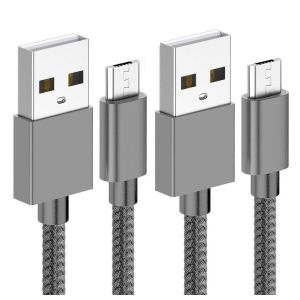 Checarzhn--No1-Lot De 2 Câbles Micro Usb De 2 M, Câble De Charge Android 3,1 A, Câble De Charge Micro Tressé Compatible Avec Manette Ps4, Samsung Galaxy J7, S7, S6, Kindle Fire, Tablette (Gris) - Neuf
