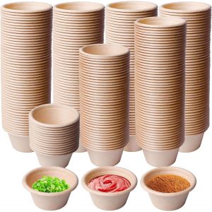 Checarzhn--No1-Gobelets A Soufflé,200 Pièces 2 Onces Gobelets En Carton Universel,Bagasse Bol Soupe Compostable Vaisselle,Gobelets Ronds Compostables En Carton Pour Epices,Sauce,Soufflé,Confiture - Neuf