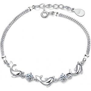 Eryi-Femmes Filles Bracelets, Argent Sterling 925 Cz Zircone Améthyste Dauphin Amour Bracelets Bijoux Cadeau Pour Les Filles, 17 Cm, Zircone Cubique , Zircone Cubique , 17 Cm, Zircone Cubique - Neuf