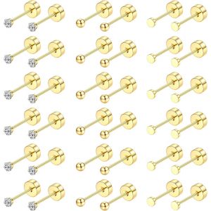 Kal-Paires Petites Boucle D'oreille Acier Inoxydable Hypoallergénique Lot Boucles D'oreilles Femme Argent Or Boucles D'oreilles Cartilage Zircon Balle Clou D'oreille Piercing Bijoux 2/3/4mm - Neuf