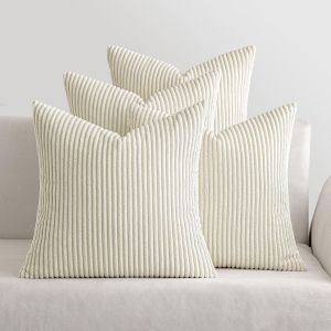 Cmws-No&euml;l Housses De Coussin En Velours C&ocirc;tel&eacute; Carr&eacute;es D&eacute;coratives Douces Pour Le Printemps Douce En Velours Ray&eacute; Lot De 4 Pour La D&eacute;coration Int&eacute;rieure Canap&eacute; &Agrave; Coucher 50x50cm Blanc Laiteux - Neuf
