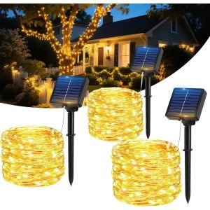 Kalanka-Guirlande Solaire Exterieur, Lot De 3x17m, 150 Led Blanc Chaud, 8 Modes, Ip65, Guirlande Lumineuse Exterieure Solaire &Eacute;tanche Pour Jardin, No&euml;l, F&ecirc;te - Neuf