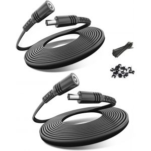 Câble Extension 12V DC 9M 2 Pack, Adaptateur d'alimentation 2.1 mm x 5.5 mm,5521 Cordon Rallonge Plat 5V 9V 24V,Fil Femelle à Mâle pour Caméra Sécurité CCTV,Caméra Réseau IP DVR - Neuf