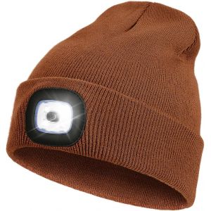 Bonnet LED orange foncé, rechargeable par USB, mains libres, 4 LED, lampe frontale, bonnet tricoté d'hiver, lampe torche, cadeau pour homme et femme - Neuf