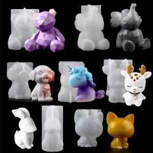 MEVRONISSHOP-7 PC Moules R&eacute;sine &Eacute;poxy Animaux 3D Licorne &Eacute;l&eacute;phant Ours Chien Lapin pour DIY D&eacute;co Bureau D&eacute;coration Int&eacute;rieure - Neuf