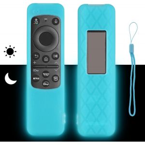 Étui de télécommande en silicone compatible avec Samsung BN59-01432A BN59-01432D BN59-01455E BN59-01432J Télécommande de protection antichoc avec cordon (bleu fluorescent) - Neuf
