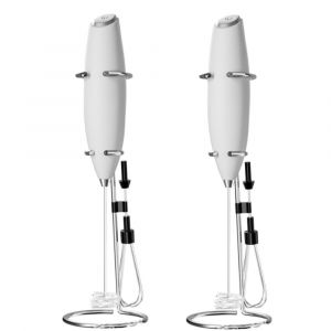 Lot de 2 mousseurs à lait portables blancs puissants pour lattes, mini-mousseurs pour cappuccino, frappé, matcha, chocolat chaud et crème à café - Neuf