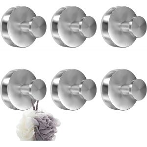 Crochet Ventouse Salle de Bain,6 Pcs Crochet Ventouse en Acier Inoxydable étanches,Puissant Charge 10Kg,Mural d'Aspiration Puissante pour Verre,Carrelage,Salle de Bain,Cuisine (Argenté) - Neuf