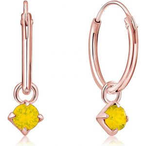 Kal-&reg; Boucles D'oreilles Petites Cr&eacute;oles En Argent 925 Plaqu&eacute; Or Rose & Pendentif 3 Mm Cristaux Swarovski&reg; Elements Ronds - &Eacute;paisseur 1.2 Mm - Diam&egrave;tre: 12 Mm - Choix De Diff&eacute;rentes Couleurs - Neuf