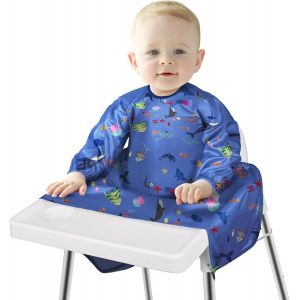 Bavoir Bebe & Bavoir De Sevrage Avec Bavoir Manches, Bavoir Pour B&eacute;b&eacute; Fixe &Agrave; Votre Chaise Haute,Bavoir Etanche &Agrave; Manchs Longue Avec Manches Imperm&eacute;ables Pour 6-36mois - Neuf