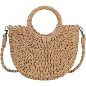 Sacs &agrave; bandouli&egrave;re pour Femmes,Rotin Sac &agrave; main en paille d'&eacute;t&eacute;,Sac de Paille Plage en Crochet pour Femmes Plage Voyage Vacances - Neuf