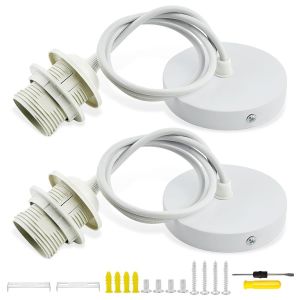 2 Pcs Cable Suspension,E27 Kit Suspension Luminaire Avec 1m Cable Pour Bar,Café,Magasin De Vêtements,Maison,Hôtel,Tournevis Gratuit(Blanc) - Neuf