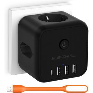 CHENG-Cube multiprise sans c&acirc;ble - Multiprise avec USB C - 3680 W - Adaptateur de prise 7 en 1 - Multiprise USB Powercube - Pour bureau, maison, voyage - Noir - Neuf