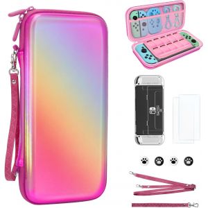 Eryi-Pochette Compatible Avec Nintendo Switch Oled, 10 En 1 Kit D'accessoires Housse Switch Pour Console Et Jeux, Rigide Étui De Voyage Portable Con Coque, Protections D'écran(Rosa) - Neuf
