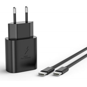 Lbgwp60-Chargeur Rapide Samsung, Pour Samsung Galax S25 S24 S23 S22 S21 S20 Série, A15 A16 A14 A13 A54 A55 A56 A35 A36 A25 A26 5g Chargeur Rapide 25w De Rechange D'origine + 2m Type-C Câble (Noir) - Neuf