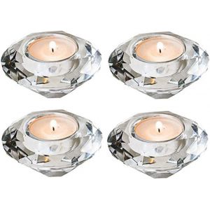 KALANKA-Bougeoirs Chauffe-Plat 4 Pièces Photophores Bougeoir Verre Porte Bougie Votifs Cristal Taillés À Main Diamant Table Mariage Décorations Pièce Maîtresse Cadeaux Fête Noël pour Maman - Neuf