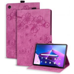 NAERYUT-Coque Lenovo Tab M10 3Rd Gen 10.1 Pouces 2022,Pu Cuir Cover Tablette Housse De Protection Porte-Crayons Portefeuille Tablet Étui Lenovo Tab M10 3Rd Gen 10.1"" 2022 Tb-328Fu/Tb-328Xu,Rose Rouge - Neuf