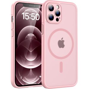 Maa-Coque Magnétique Pour Iphone 12 Pro Max 6,7 Pouces, Compatible Avec Magsafe, Protection De L'objectif Améliorée, Coque Mat Translucide Fine Antichoc, Rose Clair - Neuf