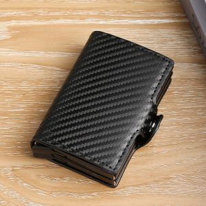 Porte-cartes double couche, porte-cartes de cr&eacute;dit pour homme, pochette avant antivol RFID, ouverture automatique (fibre de carbone) - Neuf