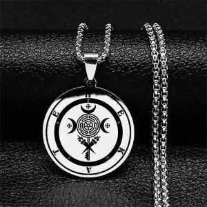 Acier Inoxydable Lune Soleil H&eacute;cate Roue Collier Strophalos H&eacute;cate Symbole Magique Logo Bijoux - Neuf