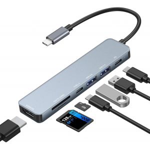 Hub Usb C, Adaptateur Vers Hdmi 4K, Pd 100W, Usb 3.0 Port, Usb 2.0 Port, Type-C Port, Usb C Vers Carte Sd/Tf, Usb C Multiport 7 En 1 Pour Iphone 16/15 Série, Macbook Pro/Air, Ipad, Samsung[Z1135] - Neuf