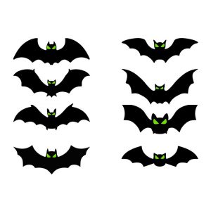 Stickers muraux chauve-souris noires 3D aux yeux phosphorescents pour d&eacute;coration d'Halloween - 128 pi&egrave;ces de tailles vari&eacute;es - Neuf