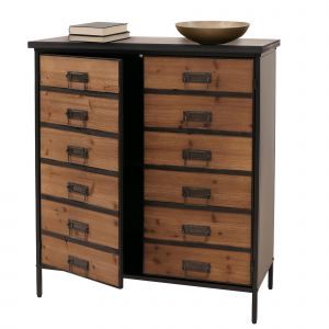 Commode de pharmacien HWC-O79, armoire haute avec compartiments de rangement, look vintage shabby 94x80x35cm, naturel - Neuf