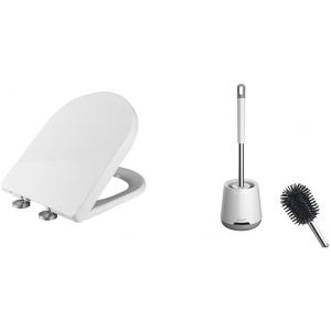 KAL-Lunette Wc Forme D, Cuvette Toilette Avec Frein De Chute, Brosse Wc Silicone - Anti-Goutte, Antibactérienne, Blanc, Moderne - Neuf