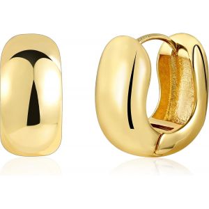 Kal-Boucles D'oreilles Créoles En Argent 925, Créoles Épais Petit Grand, Boucles D'oreilles Huggie, Chunky, Hypoallergénique, Plaqué Or 14 Carats, Pour Femme - Neuf