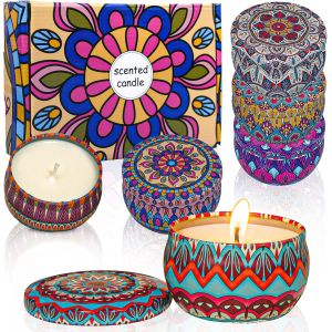 TRAHOO-Lot de 6 bougies parfum&eacute;es pour femme : Vanille, Romarin, Gard&eacute;nia, Lavande, Jasmin, Rose 100% cire de soja parfum&eacute;e Soulagement du stress D&eacute;coration spirituelle D&eacute;coration de yoga Massage Spa - Neuf