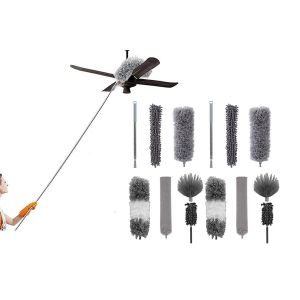 Kit de d&eacute;poussi&eacute;rage extensible 14 pi&egrave;ces pour hauts plafonds, ventilateurs, meubles et voitures - Neuf