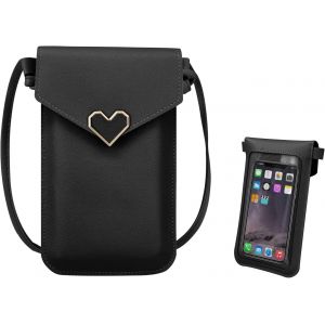 CAUC-Sac &agrave; bandouli&egrave;re pour femme, sac &agrave; bandouli&egrave;re en cuir PU avec fermeture &agrave; pression en m&eacute;tal et fen&ecirc;tre transparente, sac Messenger pour &eacute;cran tactile sac de t&eacute;l&eacute;phone portable avec sangle - Neuf