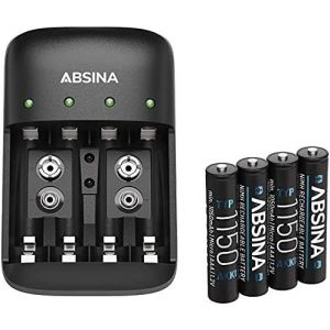 KGABERY-Chargeur De Piles Rechargeables Aa Aaa&9V+4X Aaa 1150 Pile-Chargeur De Pile Nimh Avec 4 Emplacements-Chargeur Piles Rechargeable Pour Aaa,Aa&9V-Chargeur Pile,Chargeurs De Piles - Neuf