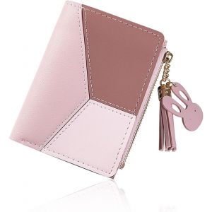 Petit Portefeuille Femme, Porte Monnaie Femme Porte-Cartes Avec Fermoir En Métal, Porte Feuilles Pour Femmes Avec Sac À Monnaie, Portefeuilles Zippé Multicarte Portefeuille En Cuir (Rose) - Neuf