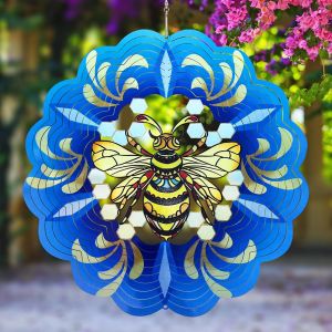 3D de la Pendaison de l'Abeille Moulin à vent, Belle Décoration, Cadeau pour les Femmes, Maman, Mamie, 12"" Ressort en Métal Sculpture Cinétique d'Intérieur Décoration Extérieure - Neuf