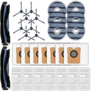 (30 pièces) C20 Omni Kit d'accessoires de rechange pour aspirateur robot Eufy C20 Omni, 2 brosses rotatives, 8 brosses latérales, 7 filtres HEPA, 7 sacs à poussière, 6 serpillères, accessoires - Neuf