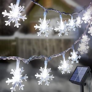 Solaire Chaîne de Lumières de plein air, 12M 100 LED Lumières de Noël de Flocon de neige Imperméable 8 Modes de Décoration pour l'Extérieur de la Piscine Intérieure de Jardin-Patio - Neuf