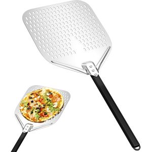 Pelle À Pizza Perforée,Spatule Pizza En Aluminium Anodisé Avec Manche En Bois Amovible 40cm,Pizza Paddle Carrée,Planche À Pizza Pour Soulever Des Pizzas Et Des Produits De Boulangerie - Neuf