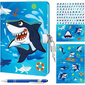 Ensemble De Journal Intime Pour Enfants, Journal Lumineux Requin Pour Garçons Avec Serrure Et Clés, Coffret Cadeau D'anniversaire Avec Stylo Et Autocollants - Neuf