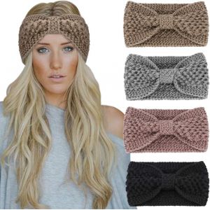 4 Pi&egrave;ces Bandeau Cheveux Pour Femme Bandeaux Hiver Serre-T&ecirc;te Tricot&eacute; Oreille R&eacute;chauffeur Chaud Nou&eacute; Bande Elastique Cheveux Pour Femmes Filles - Neuf