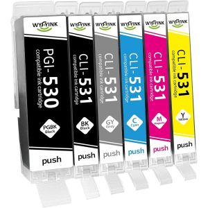 PGI-530 CLI-531 XXL Cartouches d'encre Compatible avec Cartouche Canon 530 531 XXL PGI530 CLI531 Compatible pour Canon Pixma TS8750 TS8751 (1 PGBK,1 Noir,1 Cyan,1 Magenta,1 Jaune,1 Gray) - Neuf
