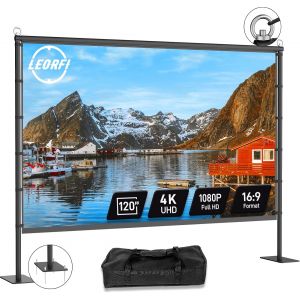 MEVRONISSHOP-cran de Projection Ext&eacute;rieur sur Pied 120 Pouces Portable - Support Renforc&eacute;, Toile HD 4K 16:9 sans Plis - Projection Avant/Arri&egrave;re - Sac de Transport Inclus pour Cin&eacute;ma Maison Jardin - Neuf