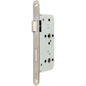 TRAHOO-Serrure à larder | pour salle de bain et toilette | Boîtier de serrure en tôle galvanisée + plaque de fermeture en acier inoxydable | Têtière 20mm - axe 55mm - Din gauche et droite - Neuf