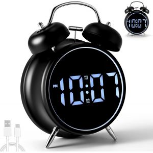 KALANKA-Réveil de Chevet, Réveil Numérique avec Affichage de la Température Reveil Horloge Digitale sans Tic-Tac Alarme Sonore de 120 DB Veilleuse Reveil avec Commande Vocale pour Voyage Chambre Bure - Neuf