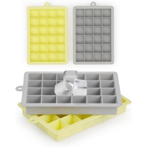 Kal-Lot De 2 Bac A Glacon Silicone 24 Compartiments - Glacons Moule Sans Bpa - Bac Glacon Silicone Pour Glacons 2,6 Cm - 2 X Moule A Glacon Taille M - Bac A Glacons - Gris Ultime Et Jaune Clair - Neuf
