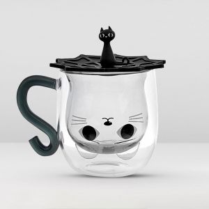 Verre À Double Paroi Pour Boissons Chaudes Et Froides - Tasse À Chat Avec Couvercle Pour Latte Macchiato, Café Et Thé - Design De Chats Mignons - Cadeaux Pour Femmes, Enfants Et Fête Des Mères - Neuf